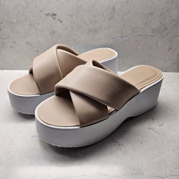 ASOS DESIGN Tornado padded cross strap flatforms in beige - size 9 NEW - Picture 1 of 7